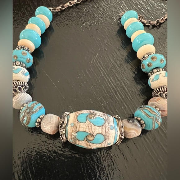 Vintage enamel painted bead silver necklace - UNIQUE! - Picture 1 of 5